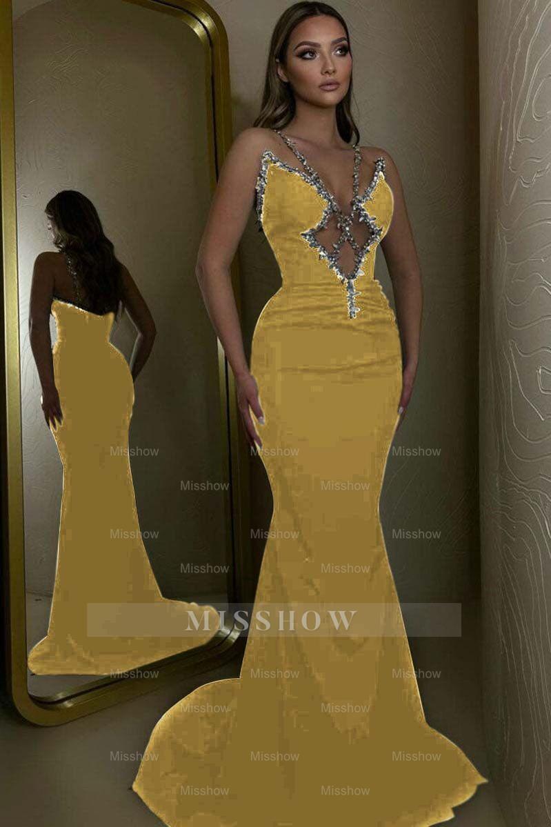 Spaghetti Strap Sleeveless Long Mermaid Formal Dress With Beading