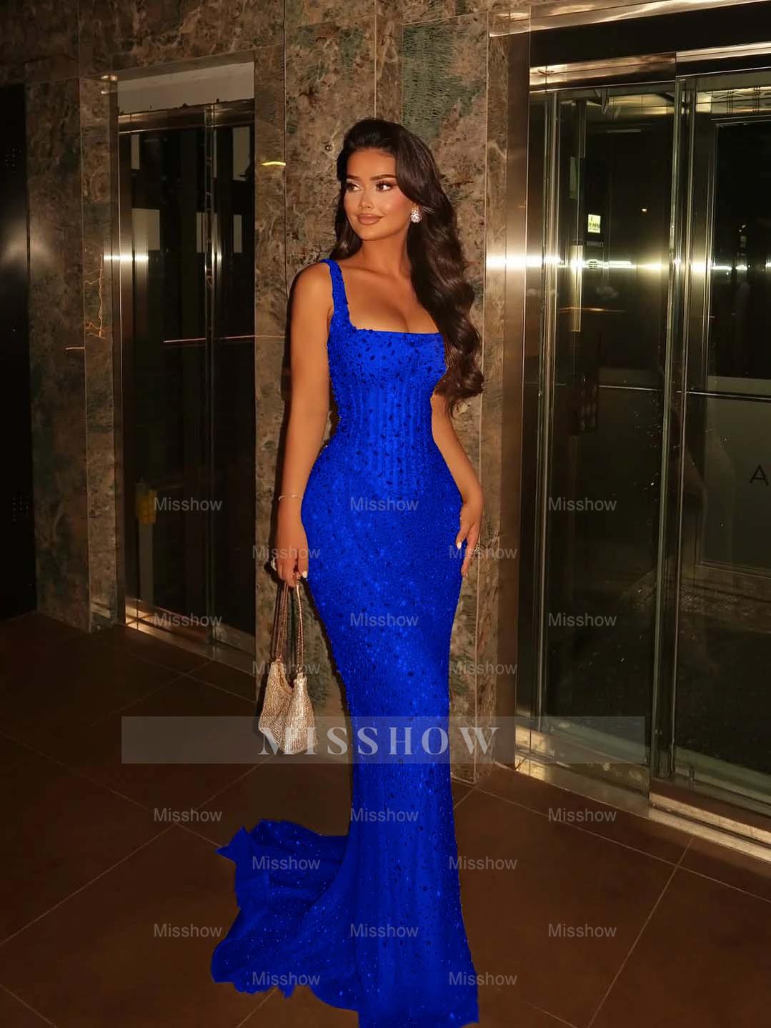 Spaghetti Strap Sleeveless Long Mermaid Formal Dress With Beading