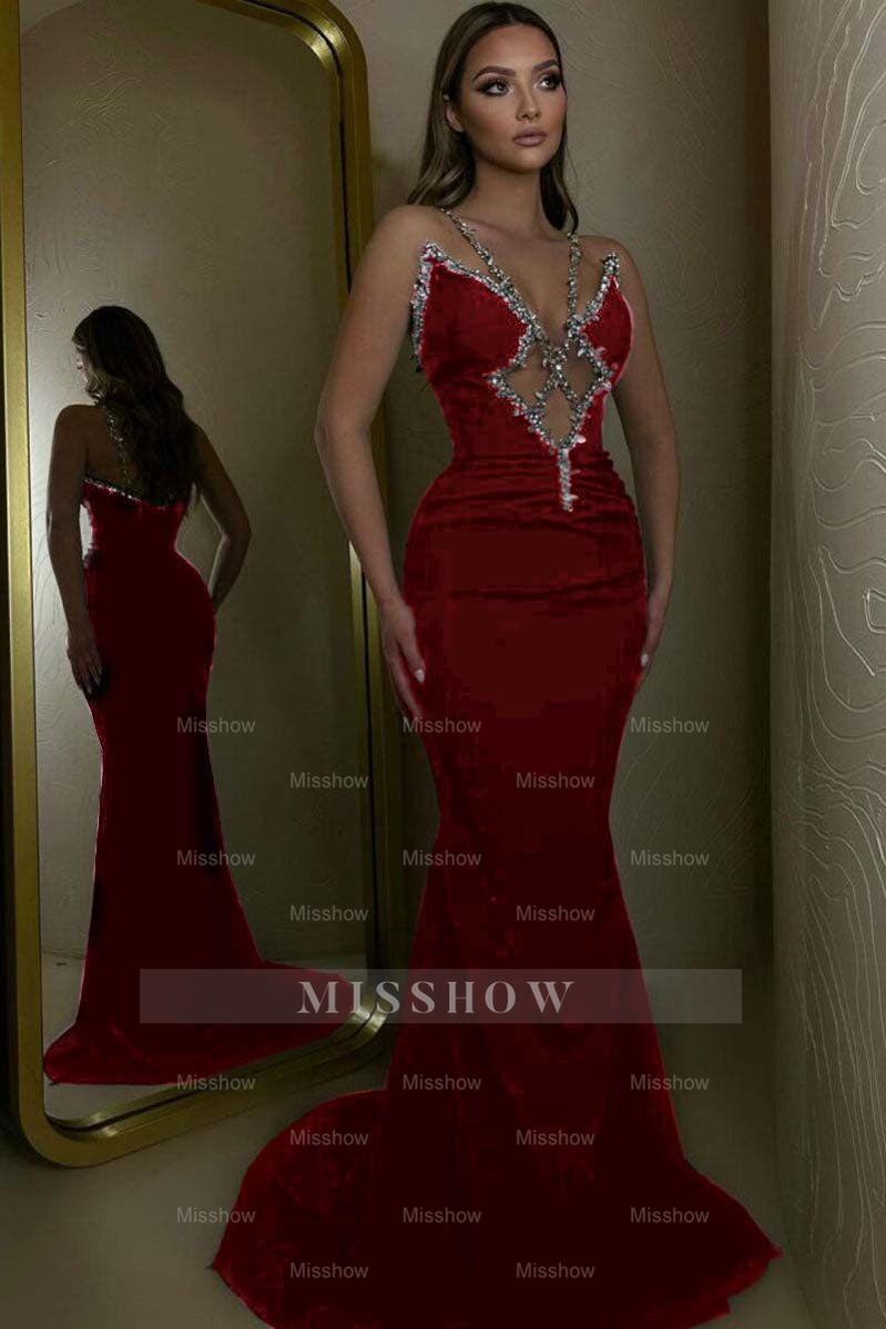 Spaghetti Strap Sleeveless Long Mermaid Formal Dress With Beading