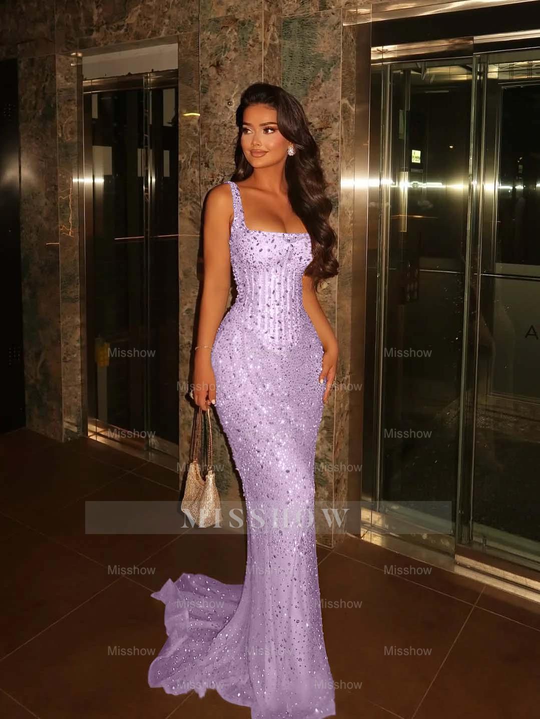 Spaghetti Strap Sleeveless Long Mermaid Formal Dress With Beading