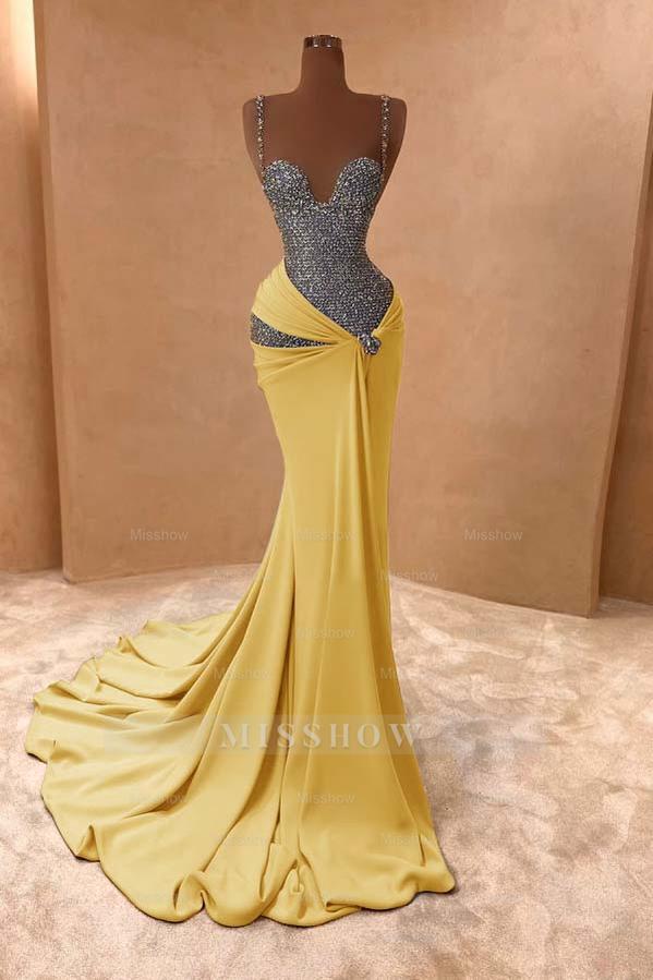 Spaghetti Strap Sleeveless Long Mermaid Formal Dress With Beading