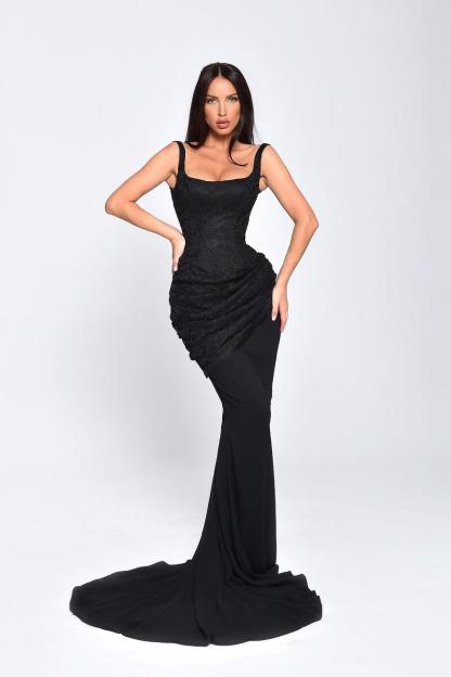 Spaghetti Strap Sleeveless Long Mermaid Formal Dress With Lace Embroidery