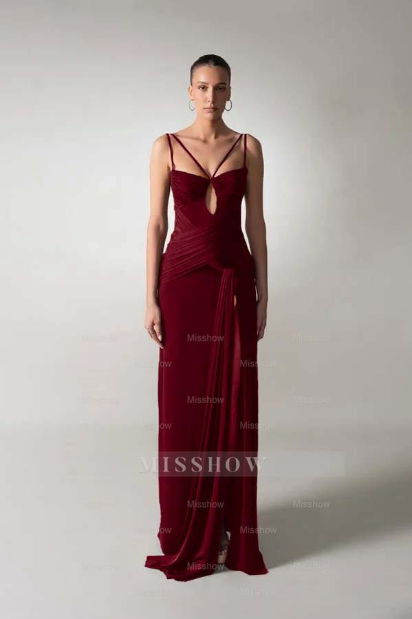 Spaghetti Strap Sleeveless Long Mermaid Formal Dress With Pleated