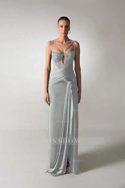 Spaghetti Strap Sleeveless Long Mermaid Formal Dress With Pleated