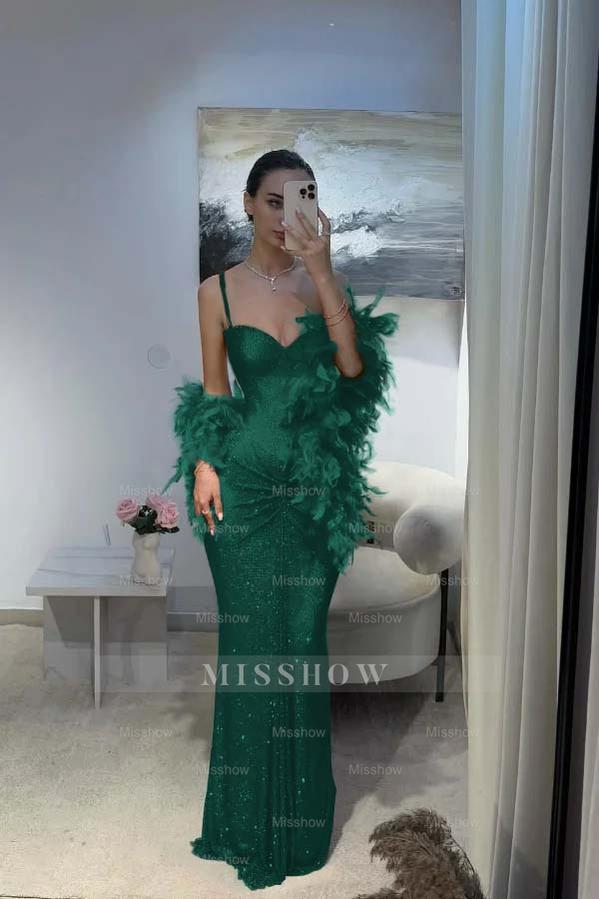 Spaghetti Strap Sleeveless Long Mermaid Formal Dress With Sequins