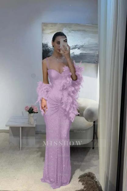 Spaghetti Strap Sleeveless Long Mermaid Formal Dress With Sequins