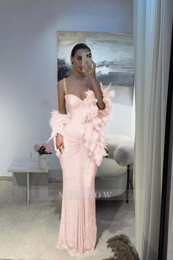 Spaghetti Strap Sleeveless Long Mermaid Formal Dress With Sequins