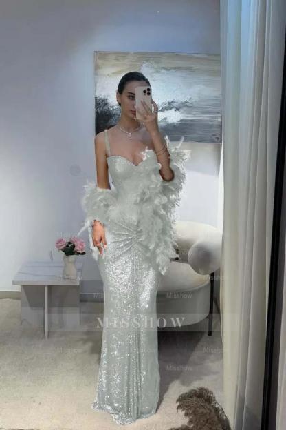 Spaghetti Strap Sleeveless Long Mermaid Formal Dress With Sequins