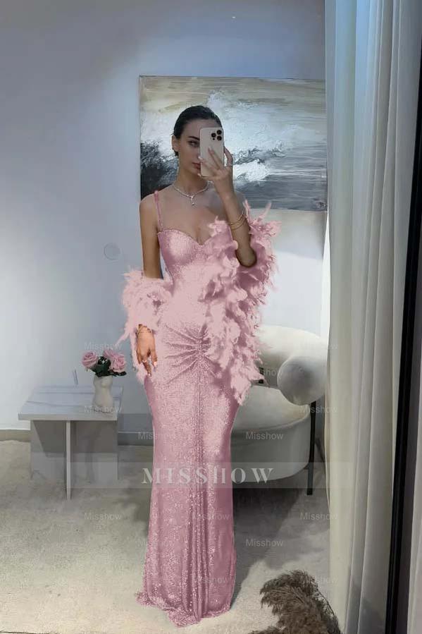 Spaghetti Strap Sleeveless Long Mermaid Formal Dress With Sequins