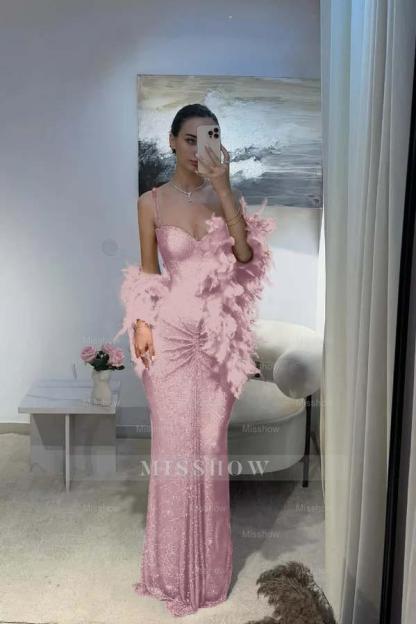 Spaghetti Strap Sleeveless Long Mermaid Formal Dress With Sequins