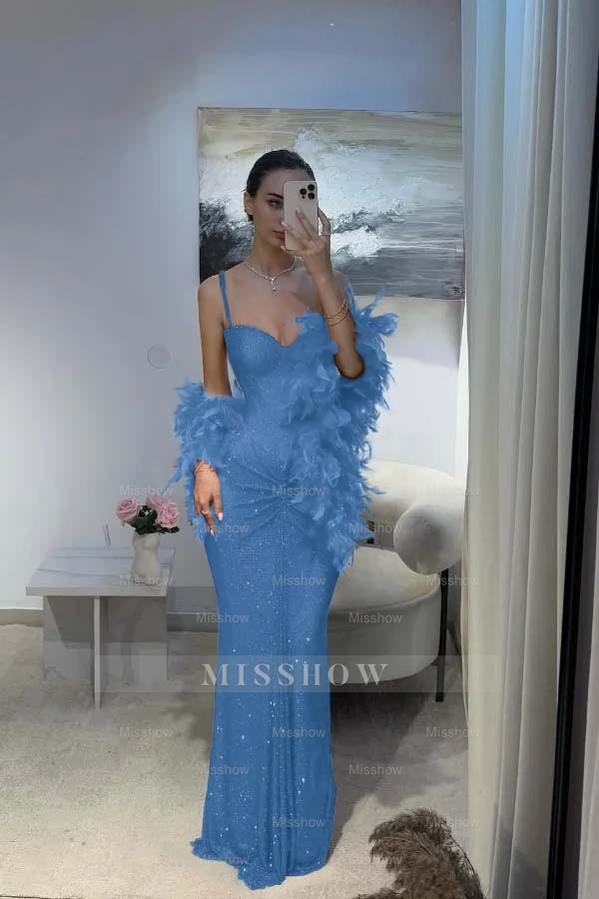 Spaghetti Strap Sleeveless Long Mermaid Formal Dress With Sequins
