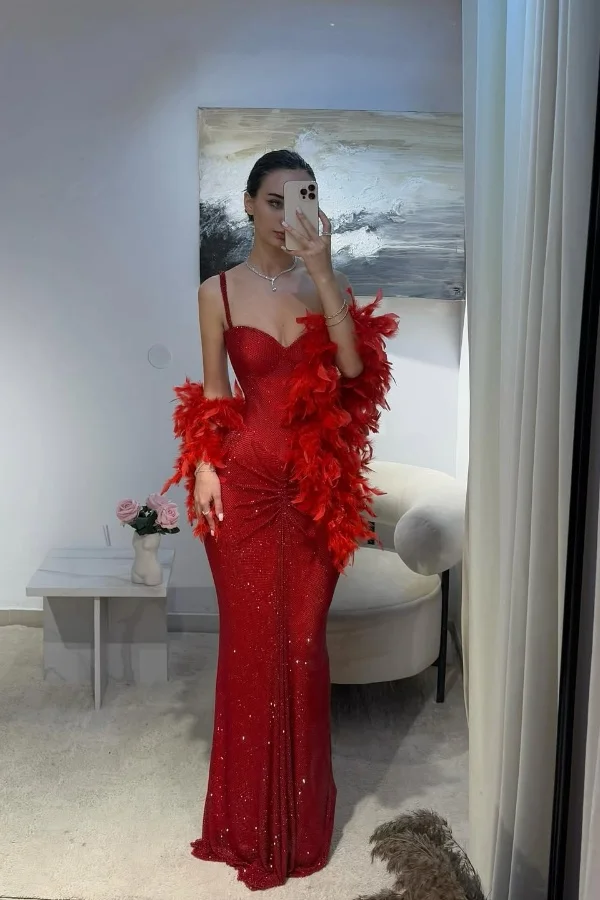 Spaghetti Strap Sleeveless Long Mermaid Formal Dress With Sequins