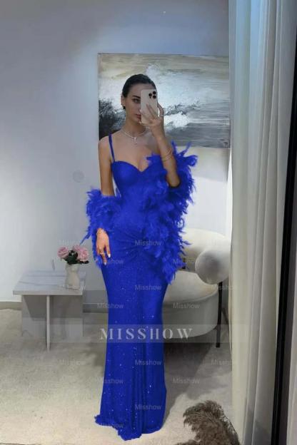 Spaghetti Strap Sleeveless Long Mermaid Formal Dress With Sequins