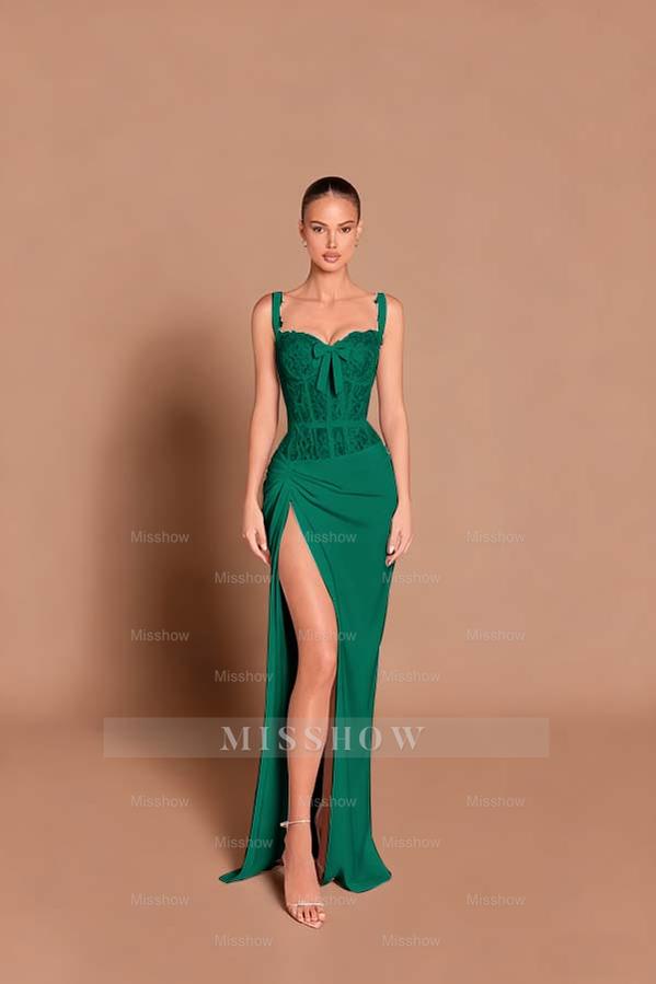 Spaghetti Strap Sleeveless Long Mermaid Formal Dress With Split