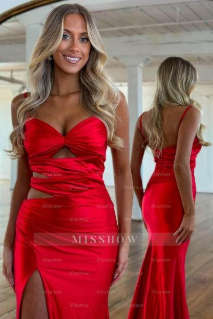 Spaghetti Strap Sleeveless Long Mermaid Formal Dress With Split