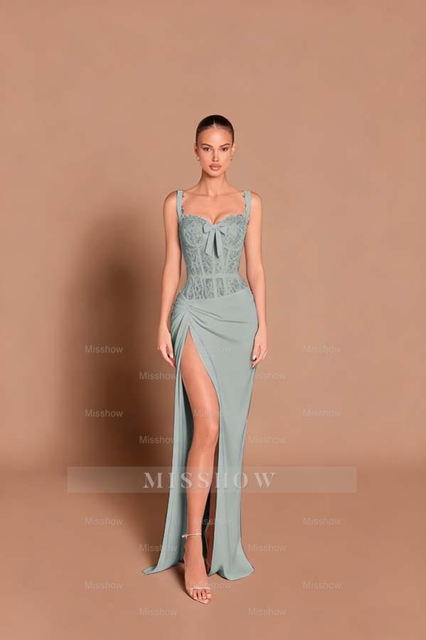 Spaghetti Strap Sleeveless Long Mermaid Formal Dress With Split