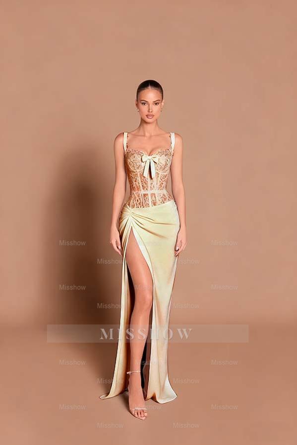 Spaghetti Strap Sleeveless Long Mermaid Formal Dress With Split