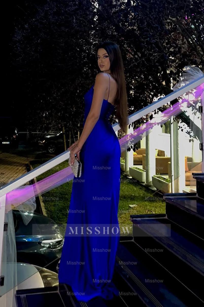 Spaghetti Strap Sleeveless Long Mermaid Formal Dress With Split Beading