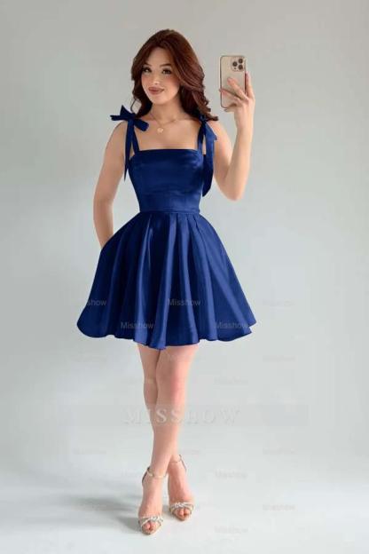 Spaghetti Strap Sleeveless Short A Line Formal Dress With Pleated