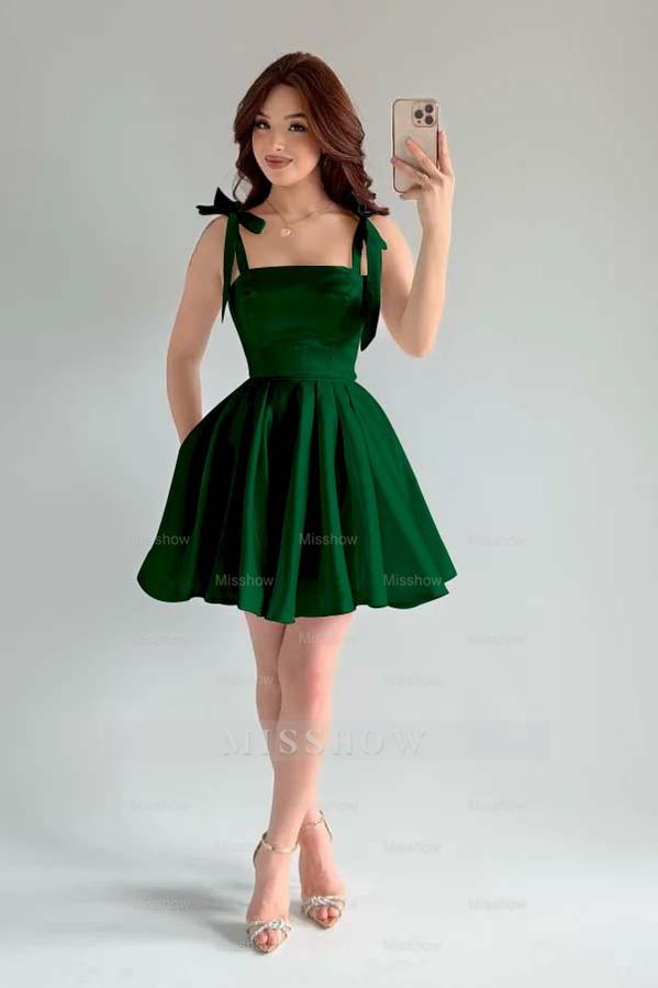 Spaghetti Strap Sleeveless Short A Line Formal Dress With Pleated