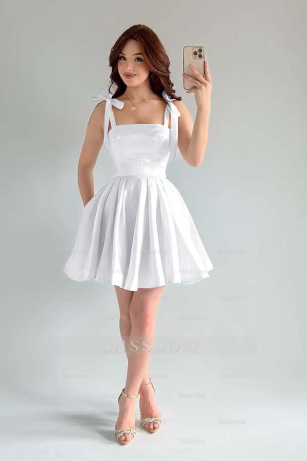 Spaghetti Strap Sleeveless Short A Line Formal Dress With Pleated