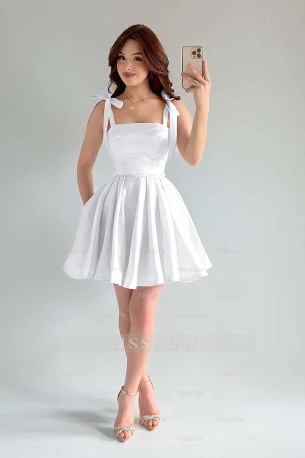 Spaghetti Strap Sleeveless Short A Line Formal Dress With Pleated