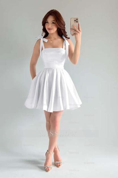 Spaghetti Strap Sleeveless Short A Line Formal Dress With Pleated