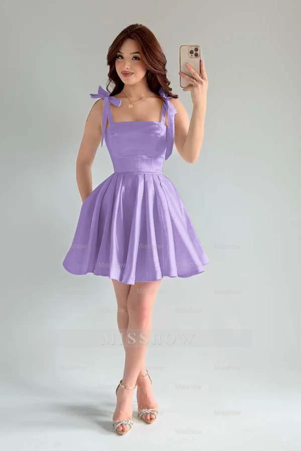 Spaghetti Strap Sleeveless Short A Line Formal Dress With Pleated