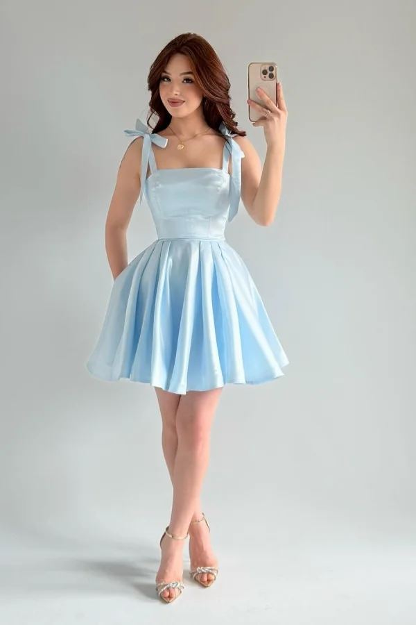 Spaghetti Strap Sleeveless Short A Line Formal Dress With Pleated