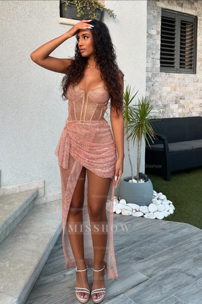 Spaghetti Strap Sleeveless Sweetheart Pleated Long Formal Dress With Split