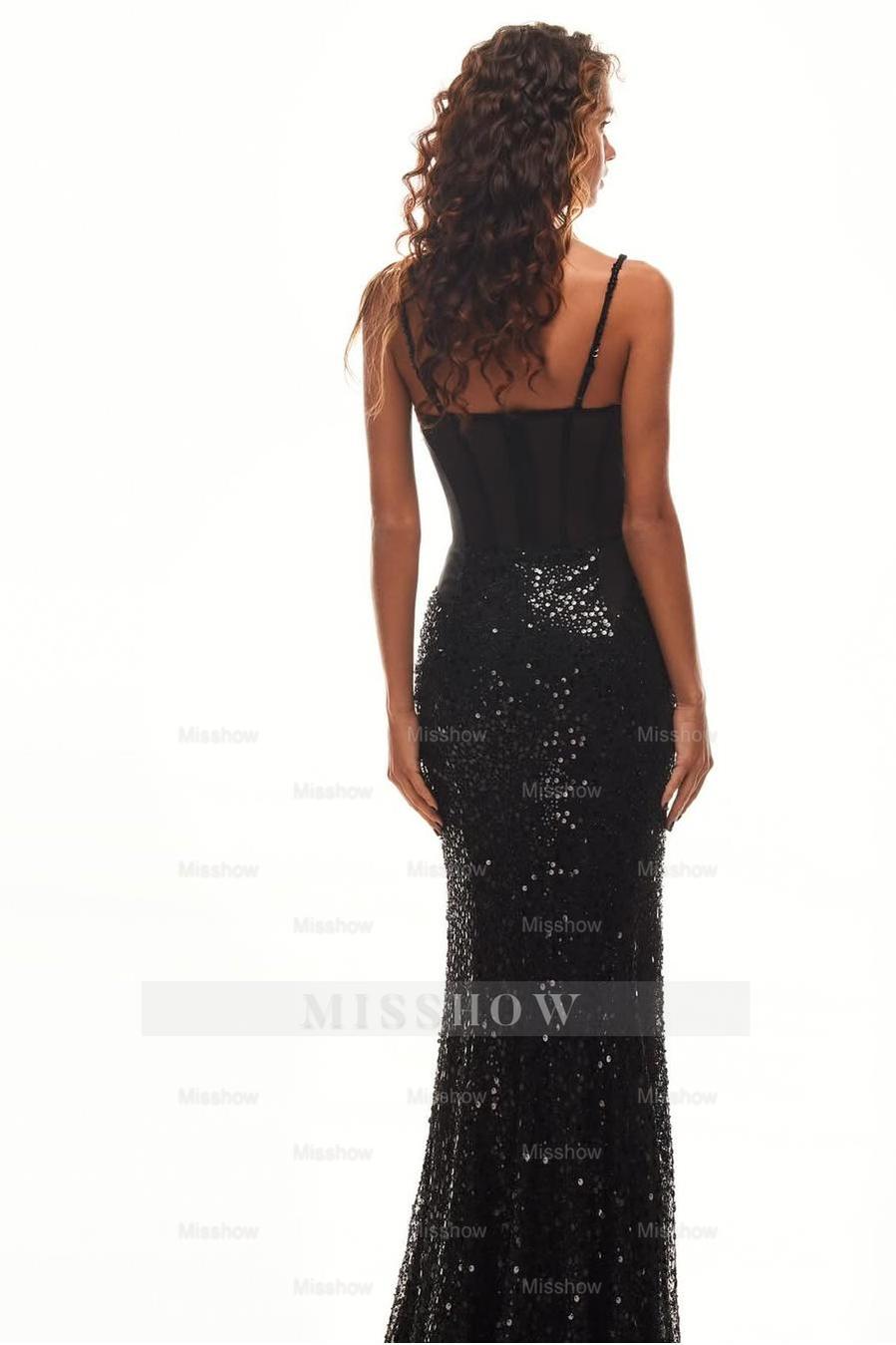 Spaghetti Strap Sweetheart Mermaid Long Formal Dress With Sequins