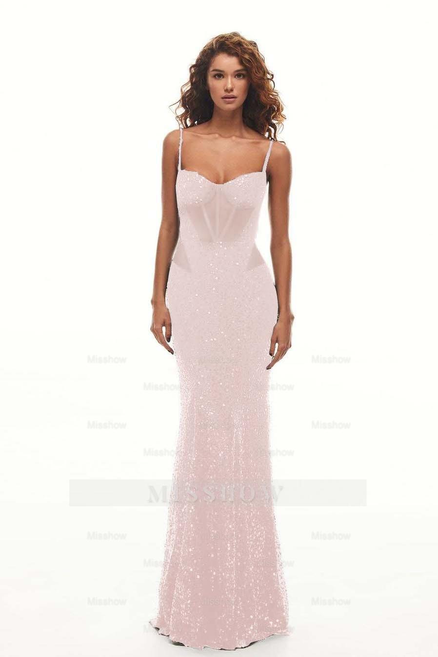 Spaghetti Strap Sweetheart Mermaid Long Formal Dress With Sequins