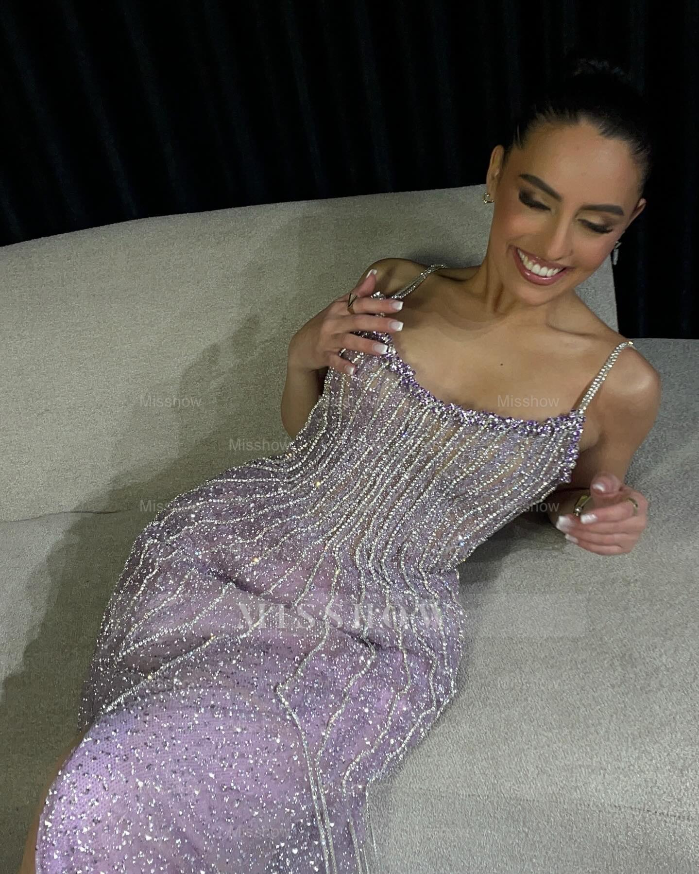 Sparkling Lilac Spaghetti Straps Sleeveless Column Formal Dress with Beadings