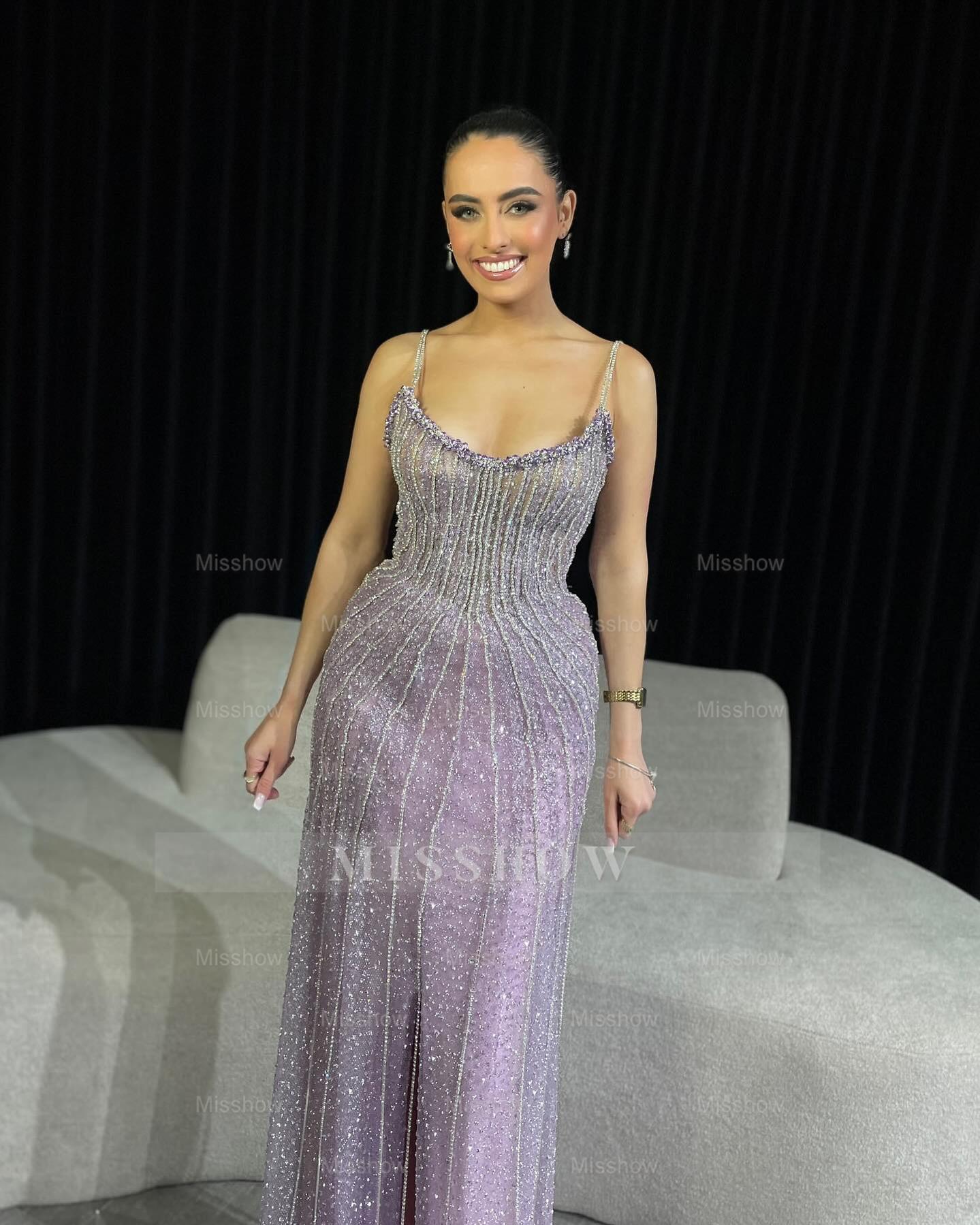 Sparkling Lilac Spaghetti Straps Sleeveless Column Formal Dress with Beadings