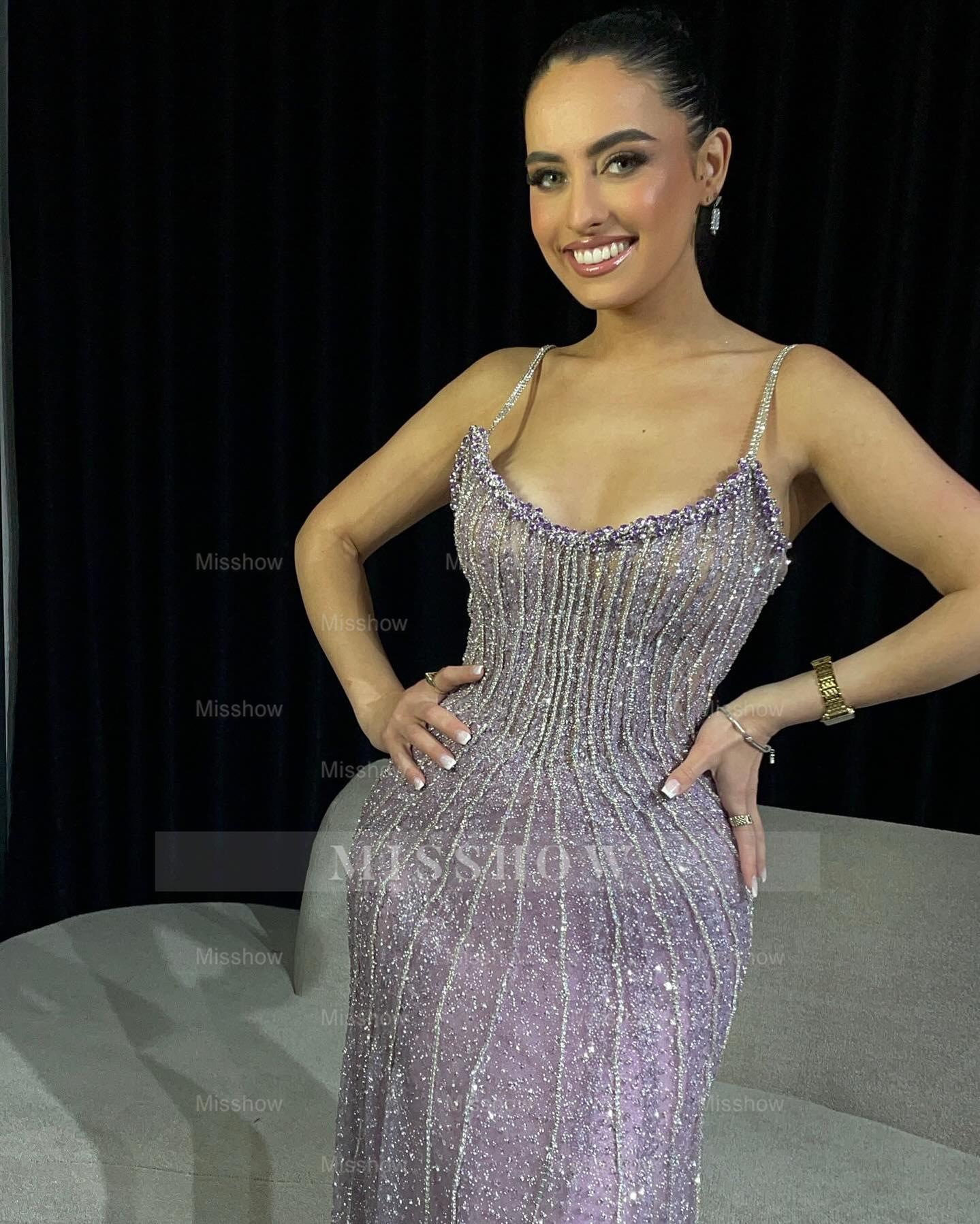 Sparkling Lilac Spaghetti Straps Sleeveless Column Formal Dress with Beadings