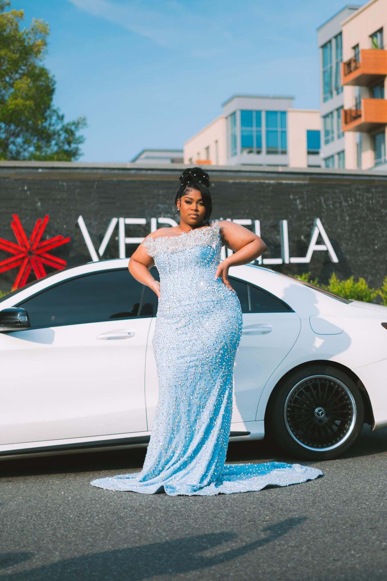 Sparkling Sky Blue Strapless Sleeveless Mermaid Prom Dress with Rhinestones