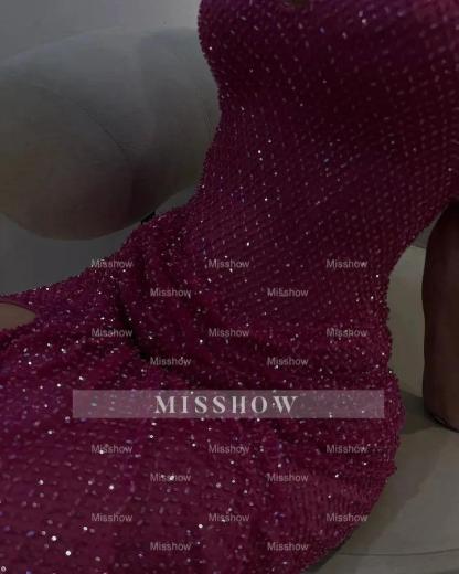 Sparkly Fuchsia Sweetheart Beaded Strapless Formal Dress with Slit