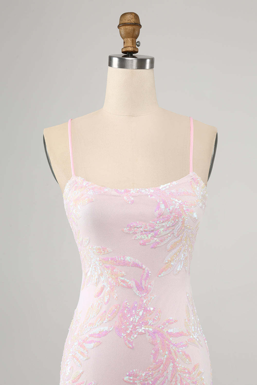 Sparkly Pink Spaghetti Straps Sequins Bodycon Cocktail Dress