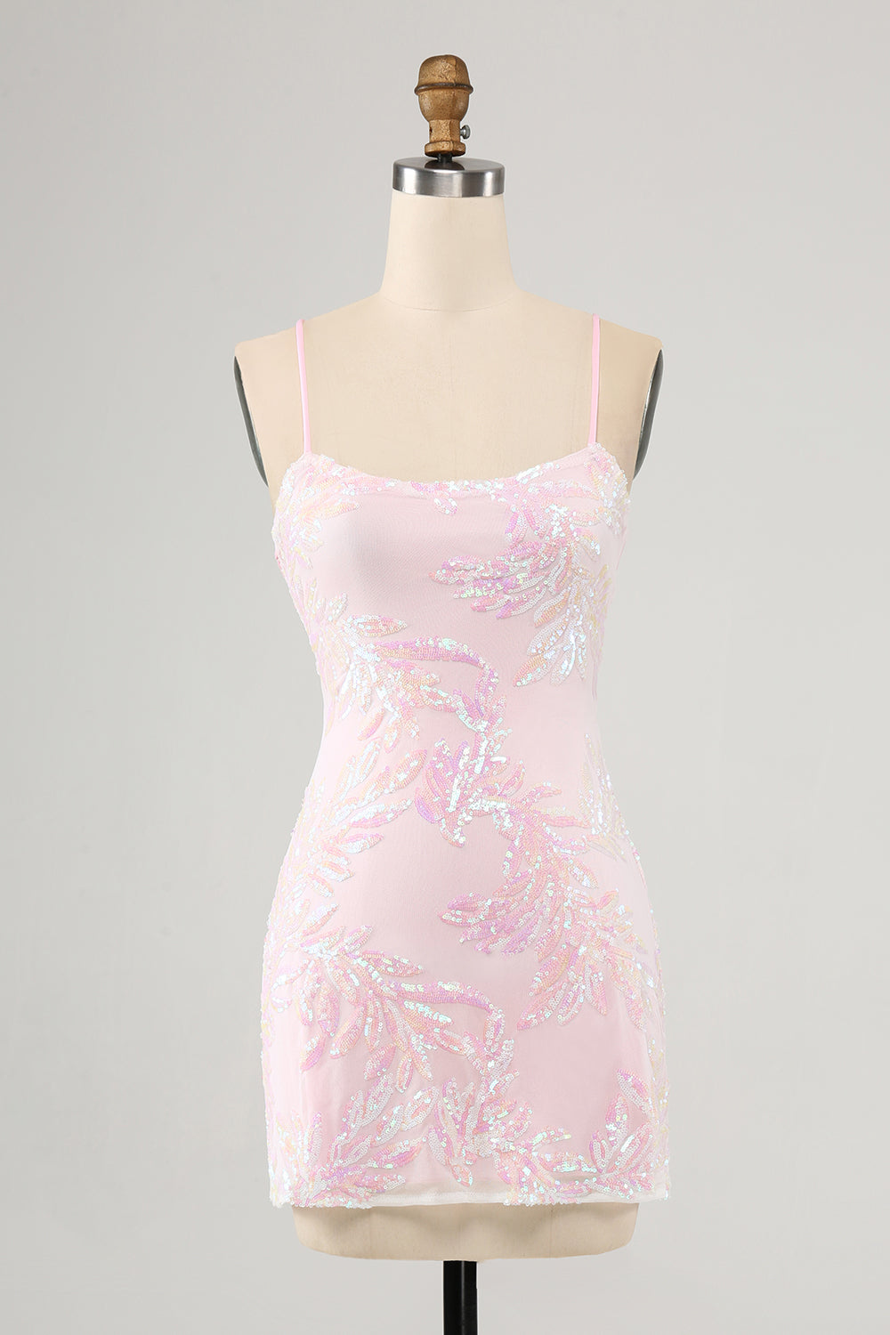 Sparkly Pink Spaghetti Straps Sequins Bodycon Cocktail Dress