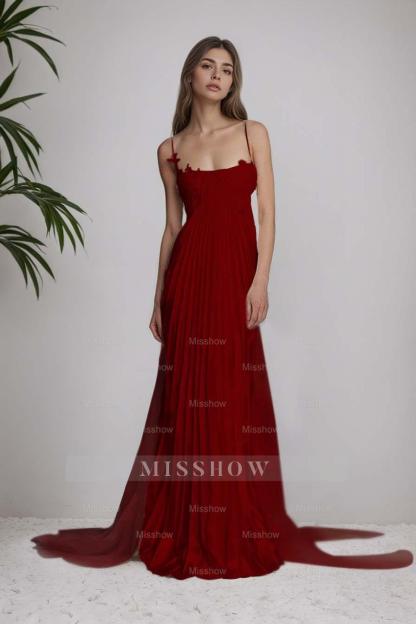 Stain Spaghetti Strap Sleeveless Long Formal Dress With Appliques
