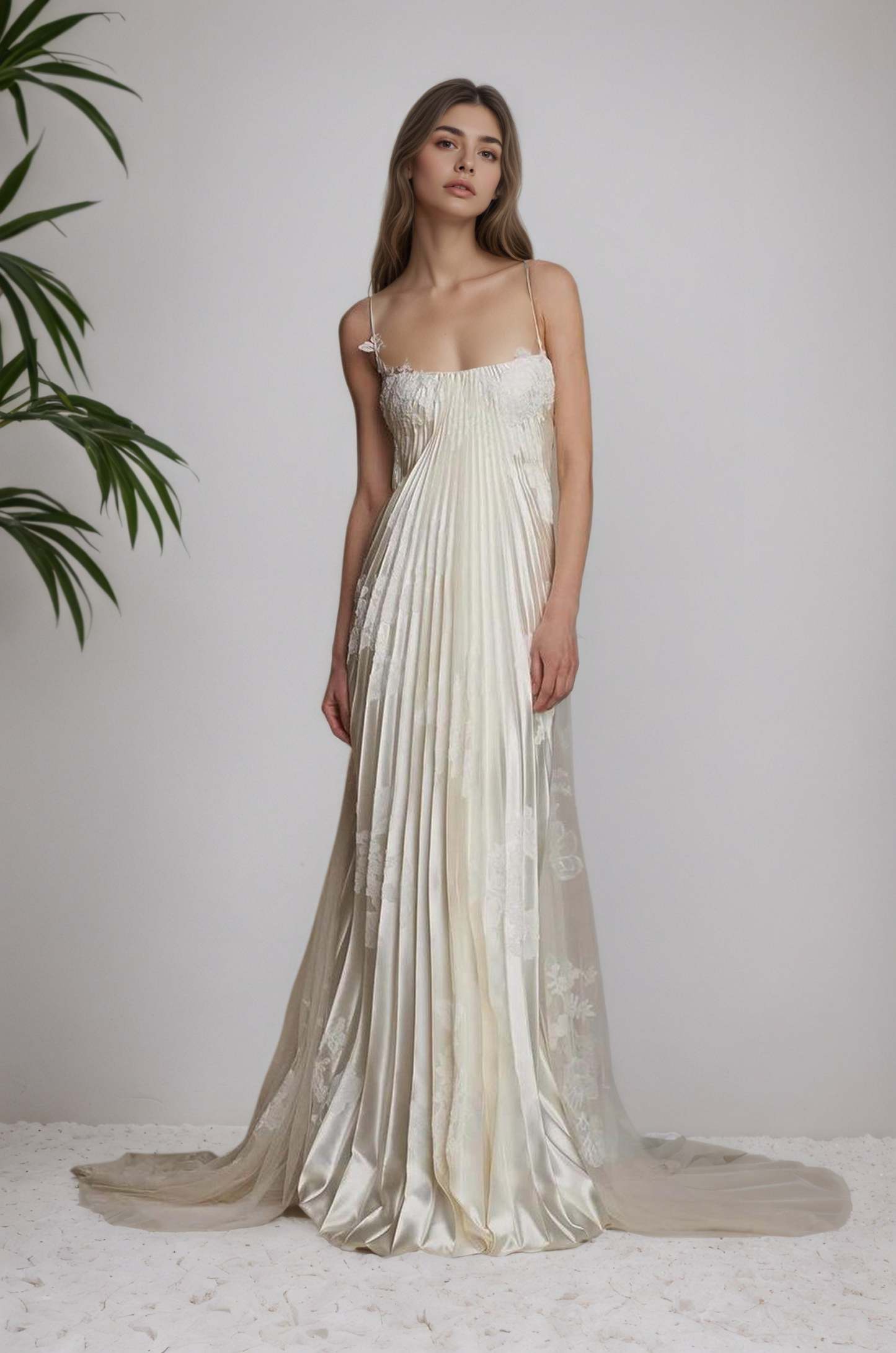 Stain Spaghetti Strap Sleeveless Long Formal Dress With Appliques