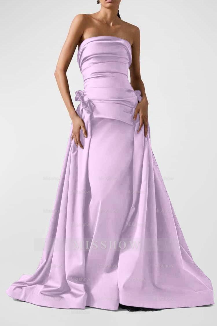 Strapless Backless Sleeveless Long A Line Formal Dress With Pleated