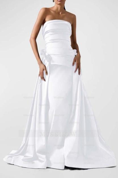 Strapless Backless Sleeveless Long A Line Formal Dress With Pleated