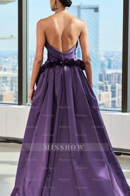 Strapless Backless Sleeveless Long A Line Formal Dress With Pleated