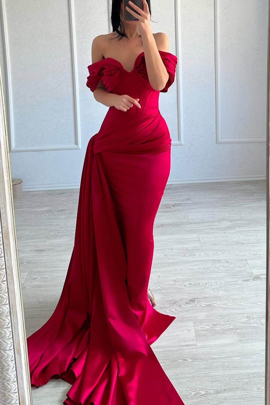 Strapless Off the Shoulder Long Mermaid Formal Dress With Pleated