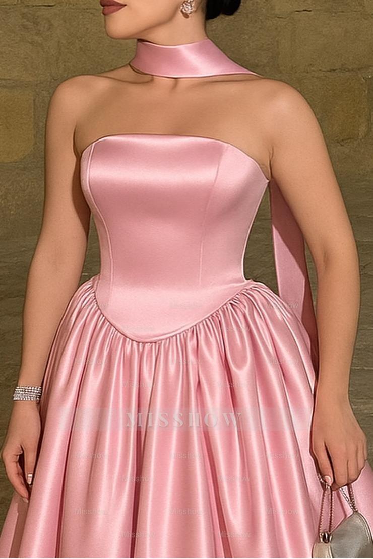 Strapless Sleeveless High Waist Long Formal Dress With Pleated