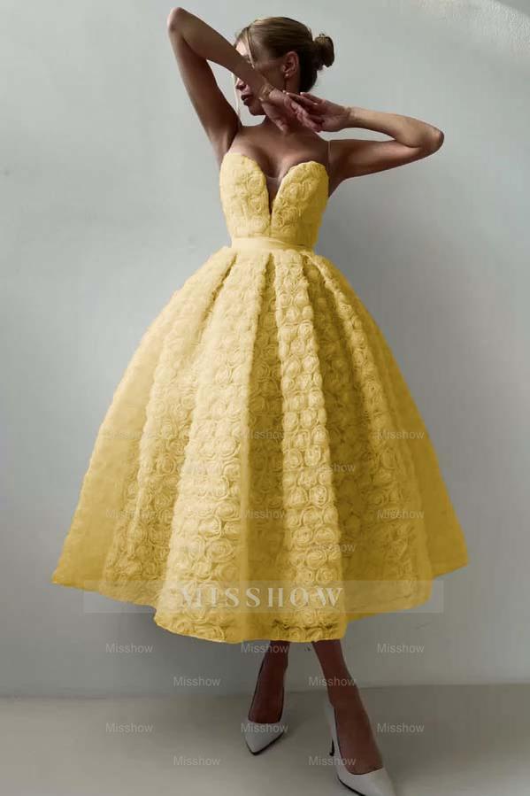 Strapless Sleeveless Long A Line Formal Dress With Appliques Belt