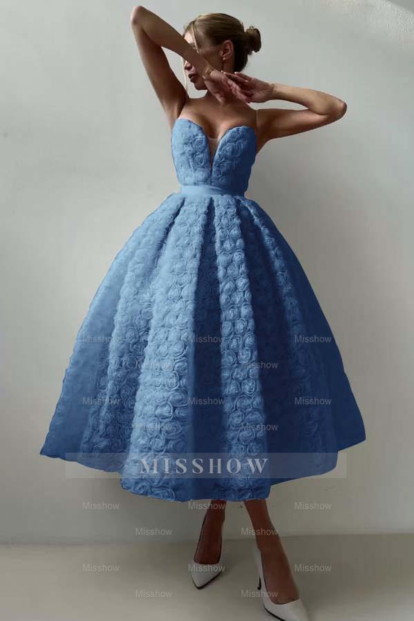 Strapless Sleeveless Long A Line Formal Dress With Appliques Belt