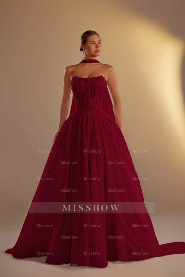 Strapless Sleeveless Long A Line Formal Dress With Pleated Beading