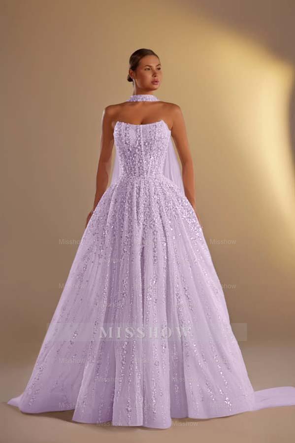 Strapless Sleeveless Long A Line Formal Dress With Pleated Beading